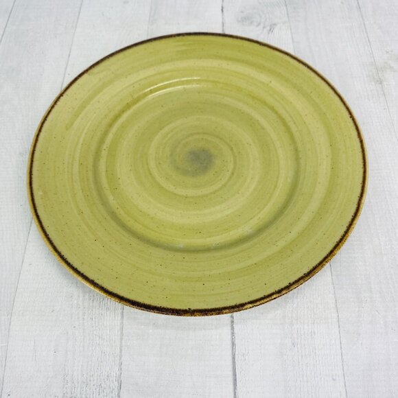 Thomson Pottery Green Swirl Speckle Brown Stoneware Dinner Plate Set of 4 - Picture 4 of 15